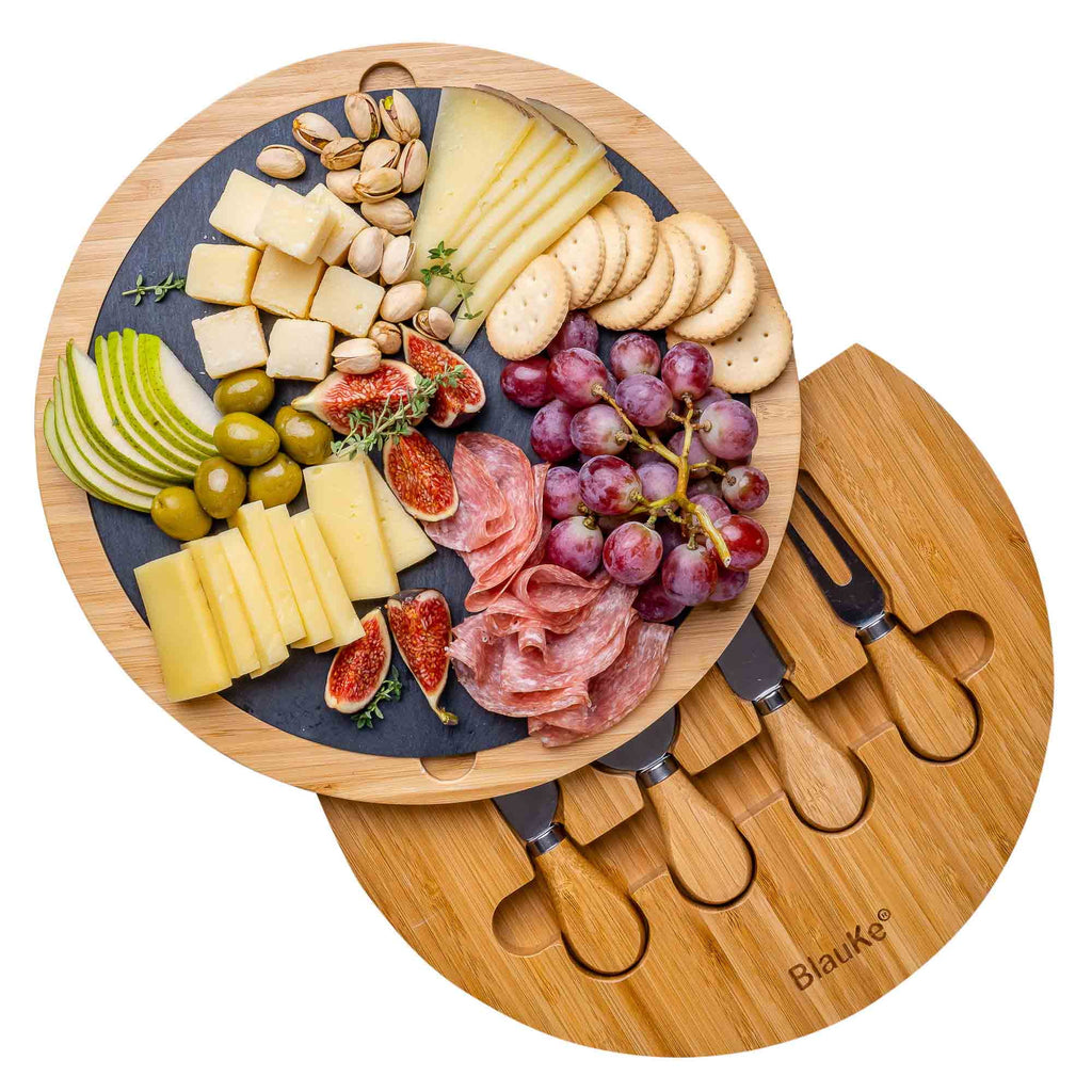 Bamboo Cheese Board with Knife Set and Slate O8646