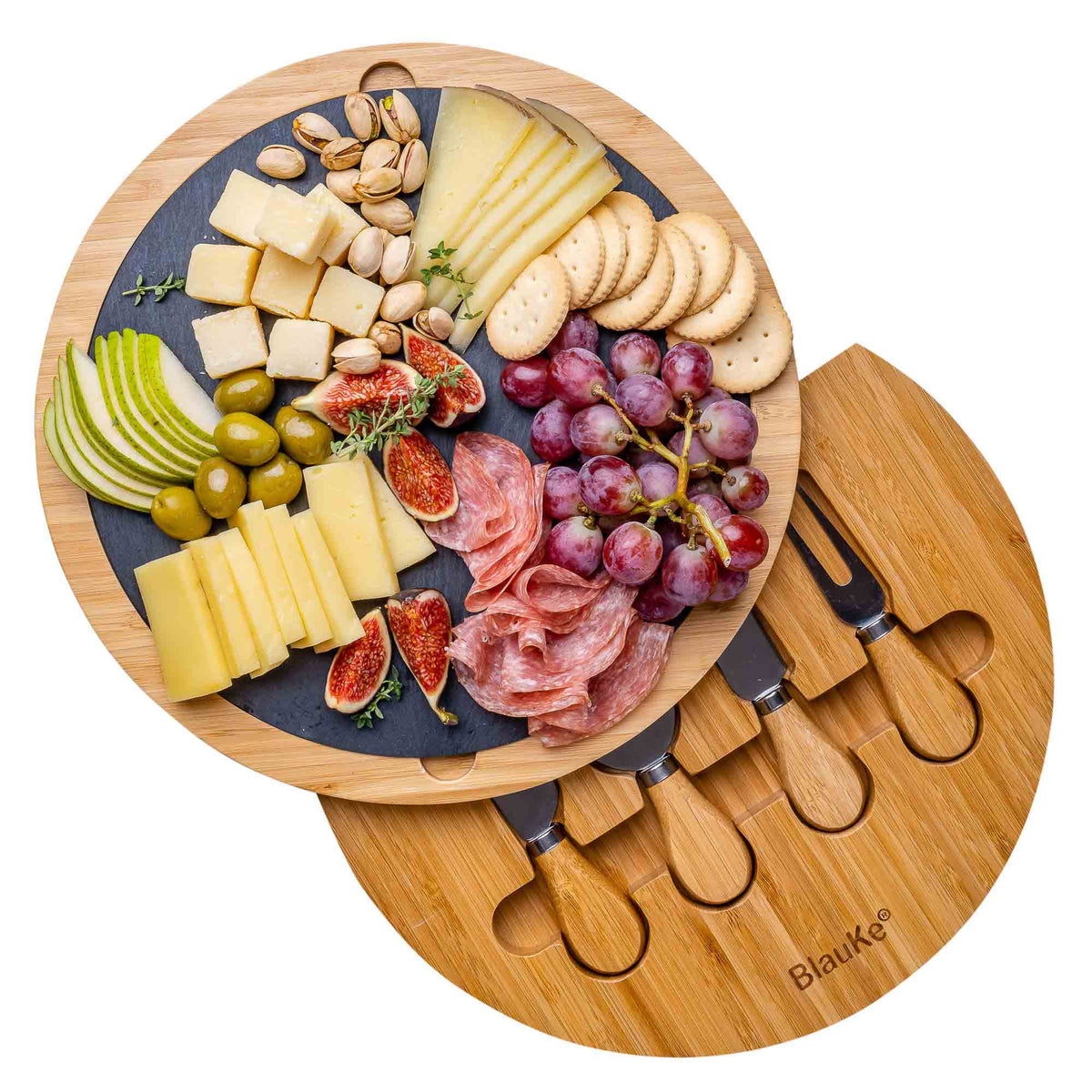 Bamboo Cheese Board with Knife Set and Slate O8646