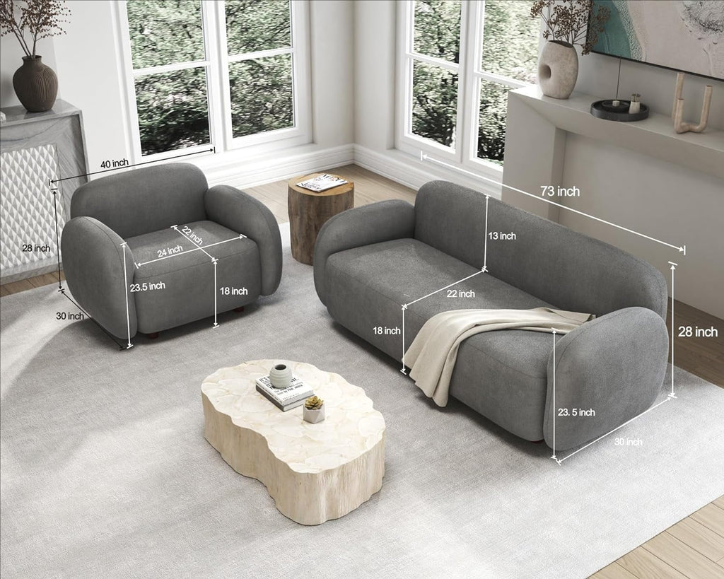 Boucle Sofa 3 Piece Set Grey E429
