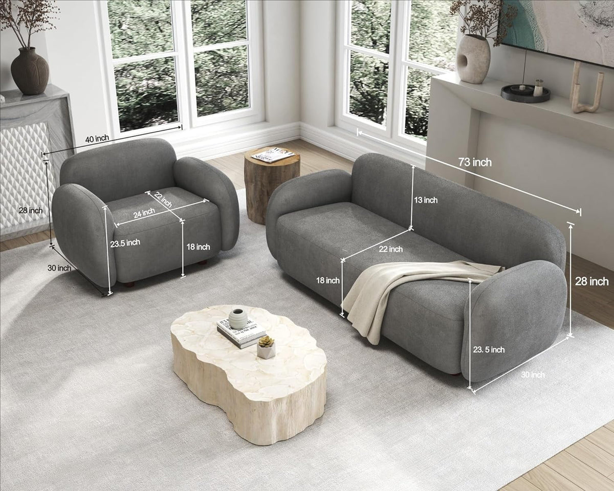 Boucle Sofa 3 Piece Set Grey E429