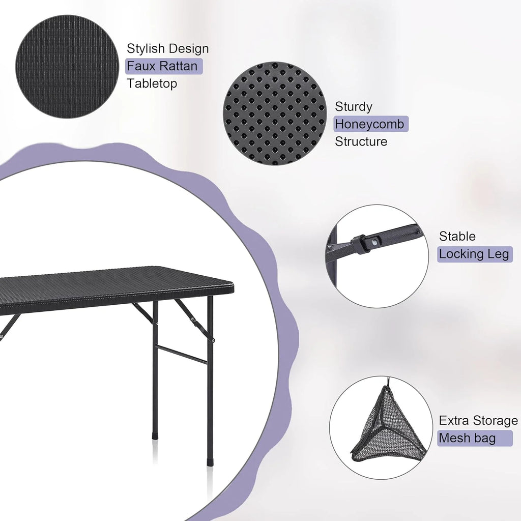 Black 3 Piece Folding Picnic Table with Benches A5738