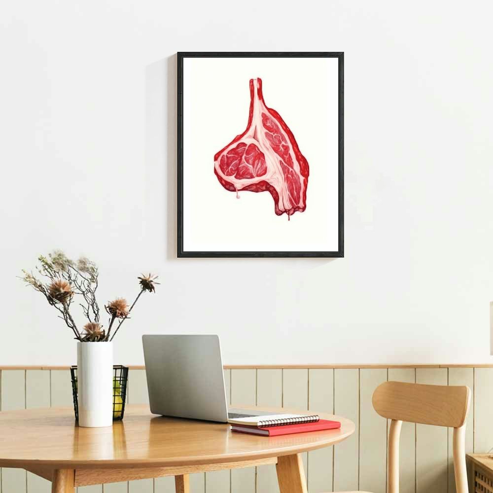 T-bone Steak Watercolor Art Print Wall Poster Q108
