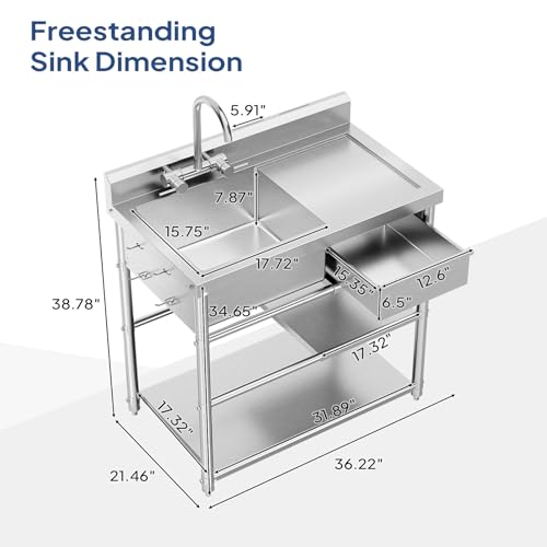 Stainless Steel Freestanding Utility Sink with Workbench Drawer W282429