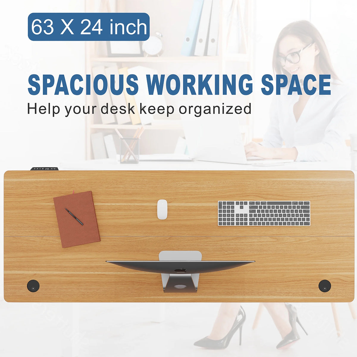 White Frame Maple Top Electric Height Adjustable Standing Desk D2613