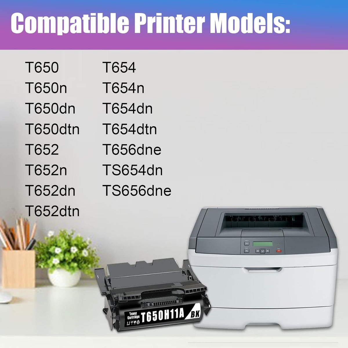 2 Pack Compatible Toner Cartridge Replacement for Lexmark T650 T652 T654 T656 TS654 TS656 Printer S92863