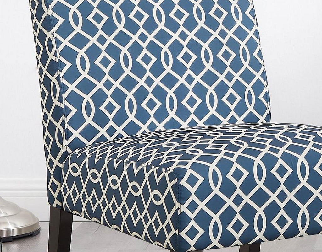 3pc Blue Fabric Upholstered Side Table and 2 Chairs A84778