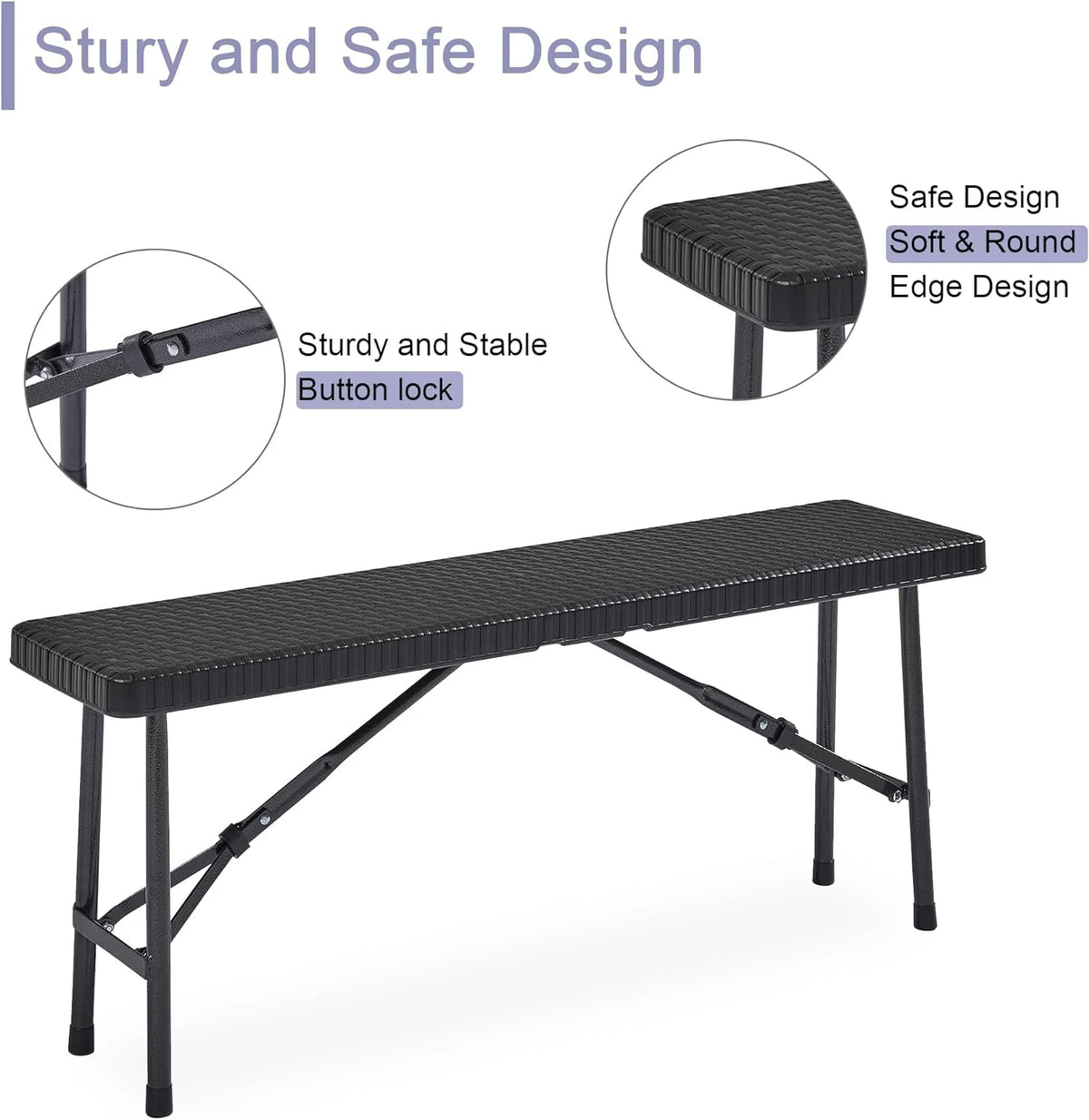 Black 3 Piece Folding Picnic Table with Benches A5738