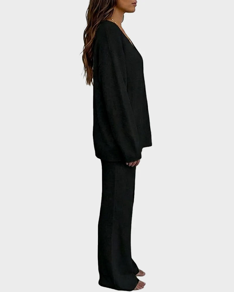 Soft Fuzzy V-Neck Loungewear Set P9155