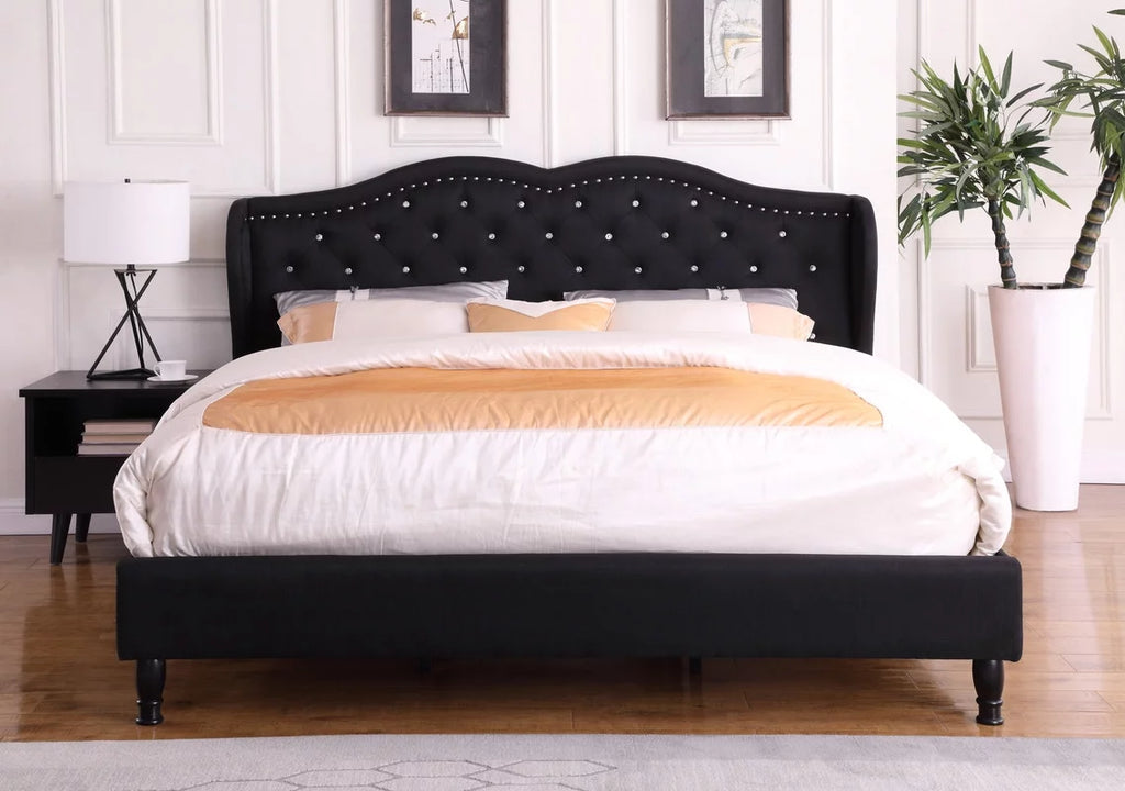 King Upholstered Platform Bed Frame with 51" Tall Headboard Black D3299