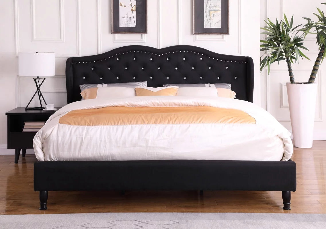King Upholstered Platform Bed Frame with 51" Tall Headboard Black D3299