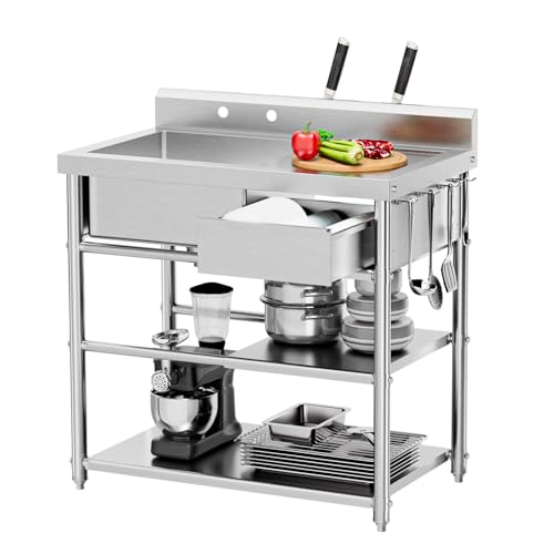 Stainless Steel Freestanding Utility Sink with Workbench Drawer W282429