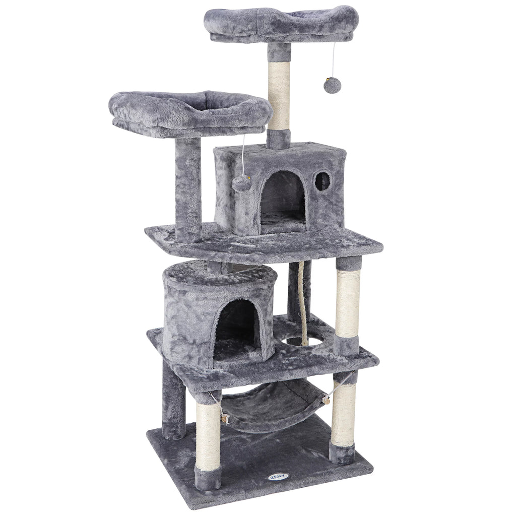 Gray Multi-Level Cat Tree with Scratching Posts and Hammock I4861