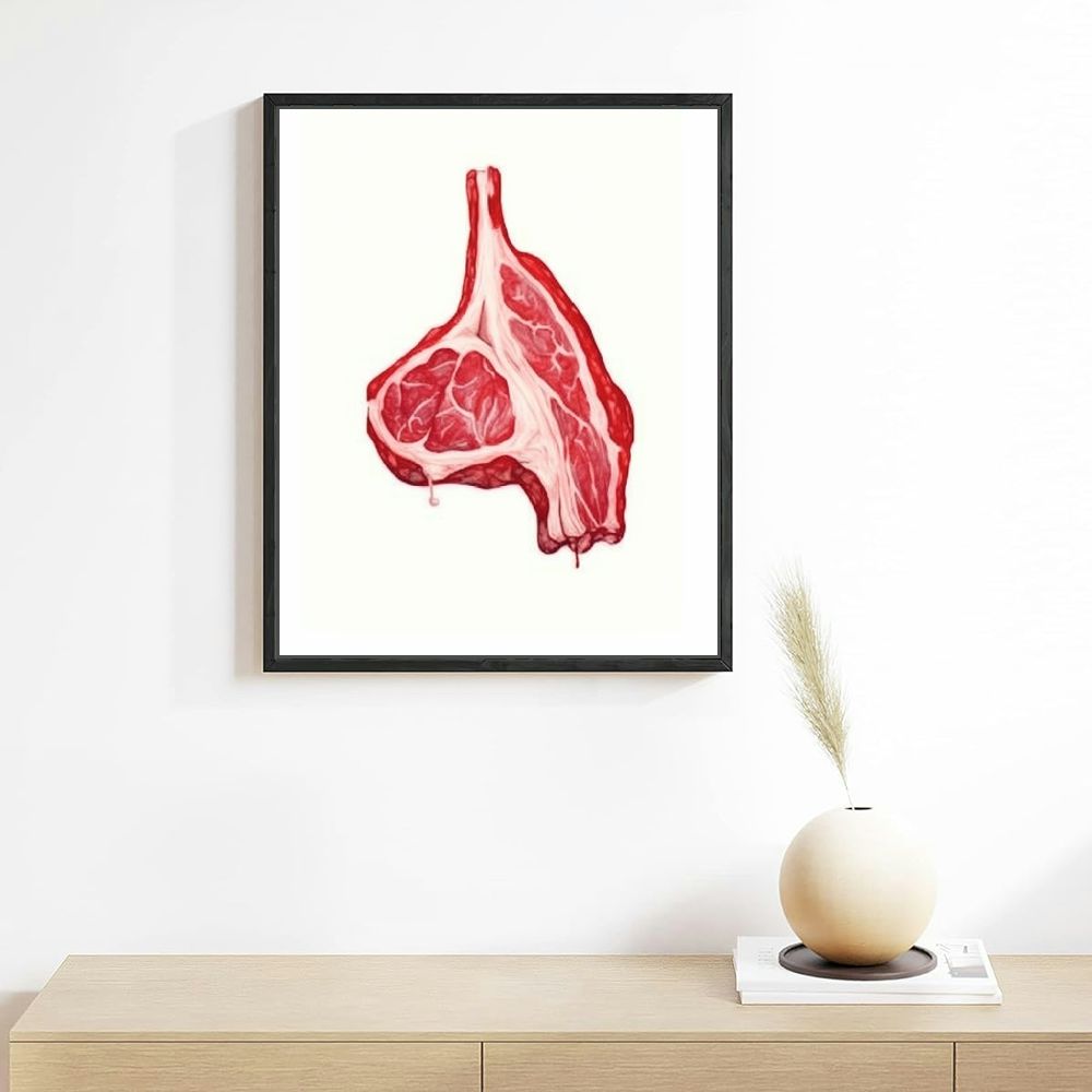 T-bone Steak Watercolor Art Print Wall Poster Q108
