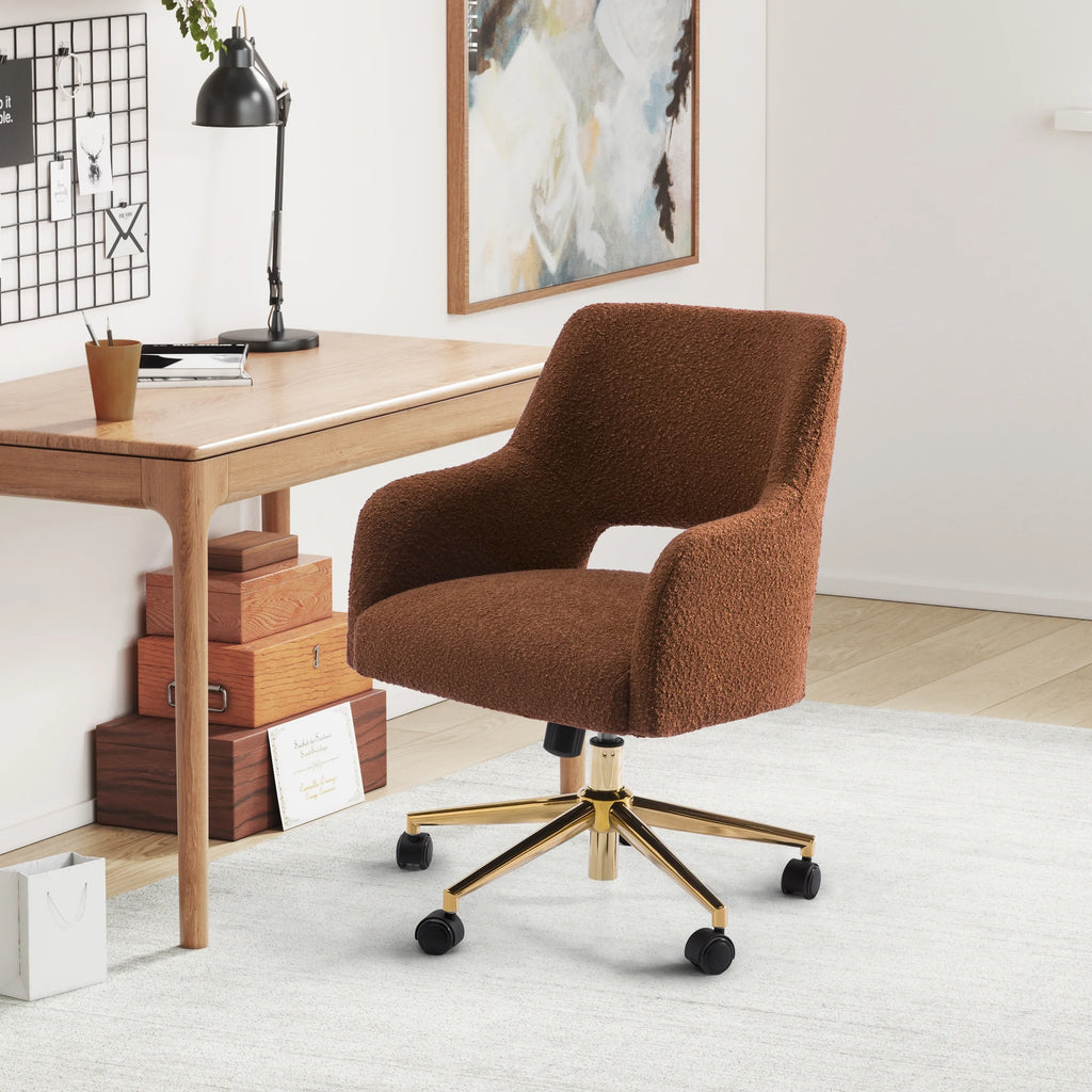 Rust Orange Boucle Fabric Upholstered Rolling Task Chair Q836976