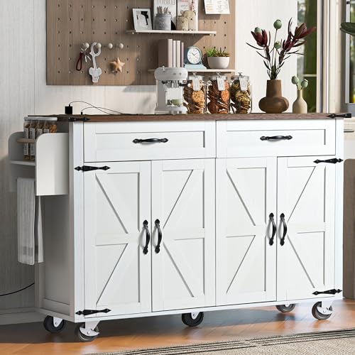 Rolling Kitchen Island with Power Outlet and Drop Leaf K68082
