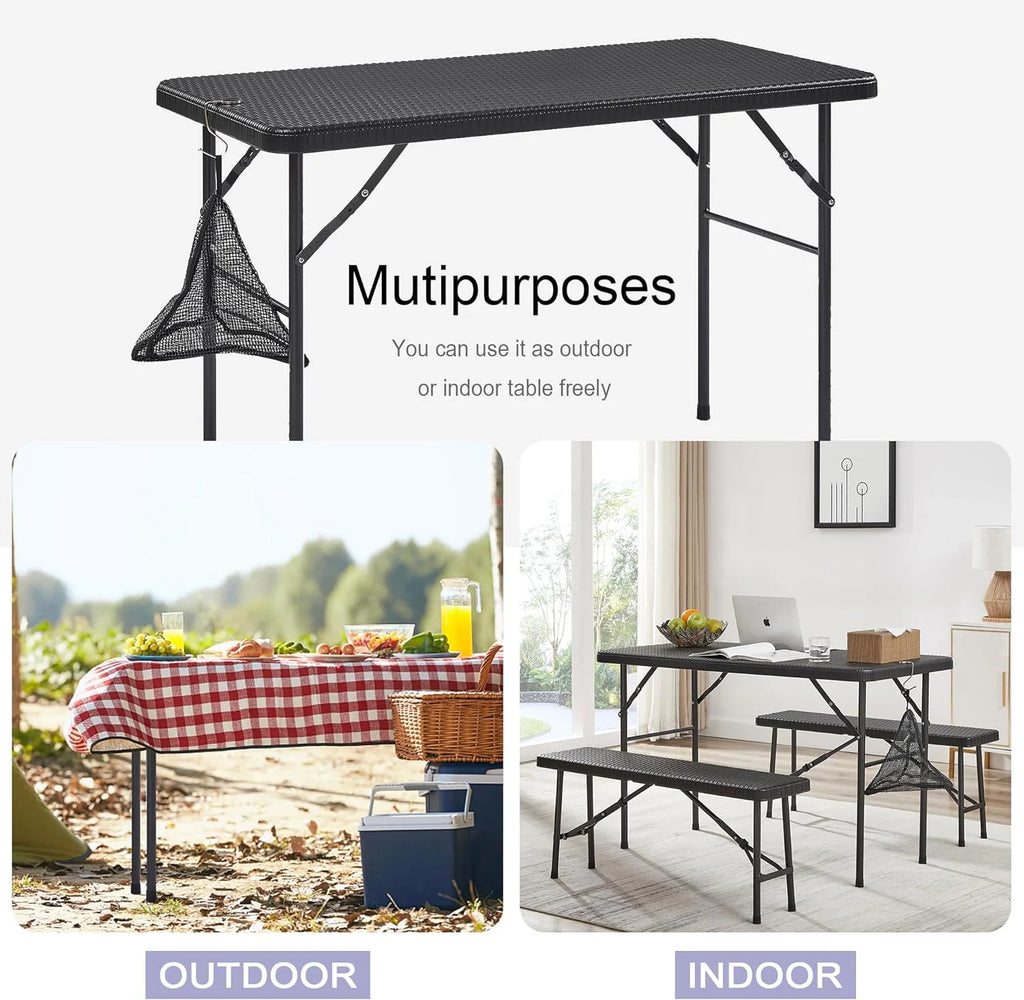 Black 3 Piece Folding Picnic Table with Benches A5738
