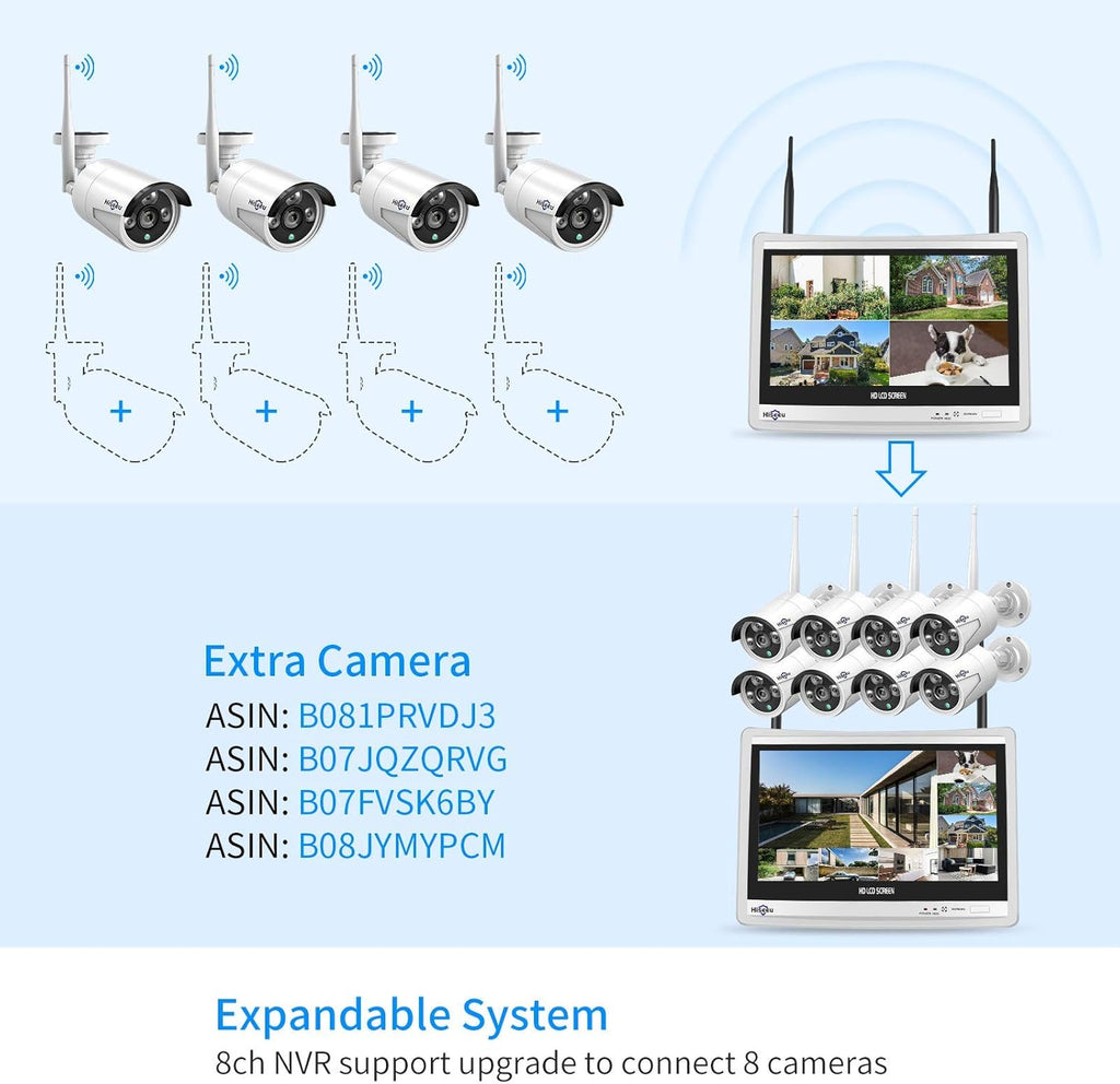 8CH 2K Wireless Security Camera System with 12 LCD Monitor 3TB Hard Drive 4pcs 3MP Outdoor Bullet IP Cameras U57281