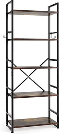 5 Tier Wood Bookcase with 4 Hooks T1472