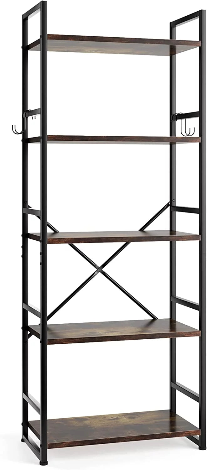 5 Tier Wood Bookcase with 4 Hooks T1472