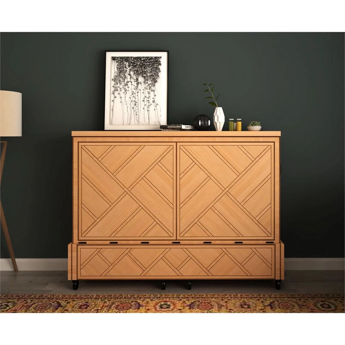 Queen Solid Wood Murphy Cabinet Bed Y43071