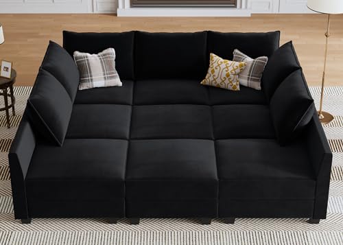 Black Modular Sectional Sofa with Storage Ottoman Y290607