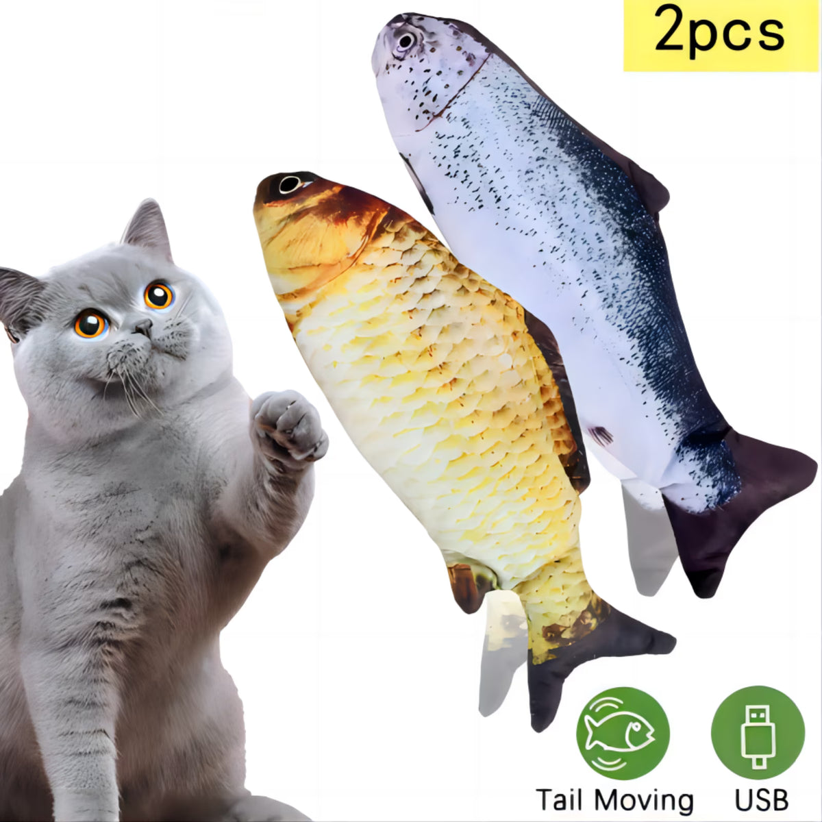Electric Moving Wagging Fish Cats Toy K6183