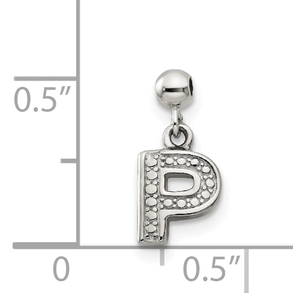 Sterling Silver Letter P Dangle Initial Charm Pendant with Rope Chain Necklace 20'' D58757