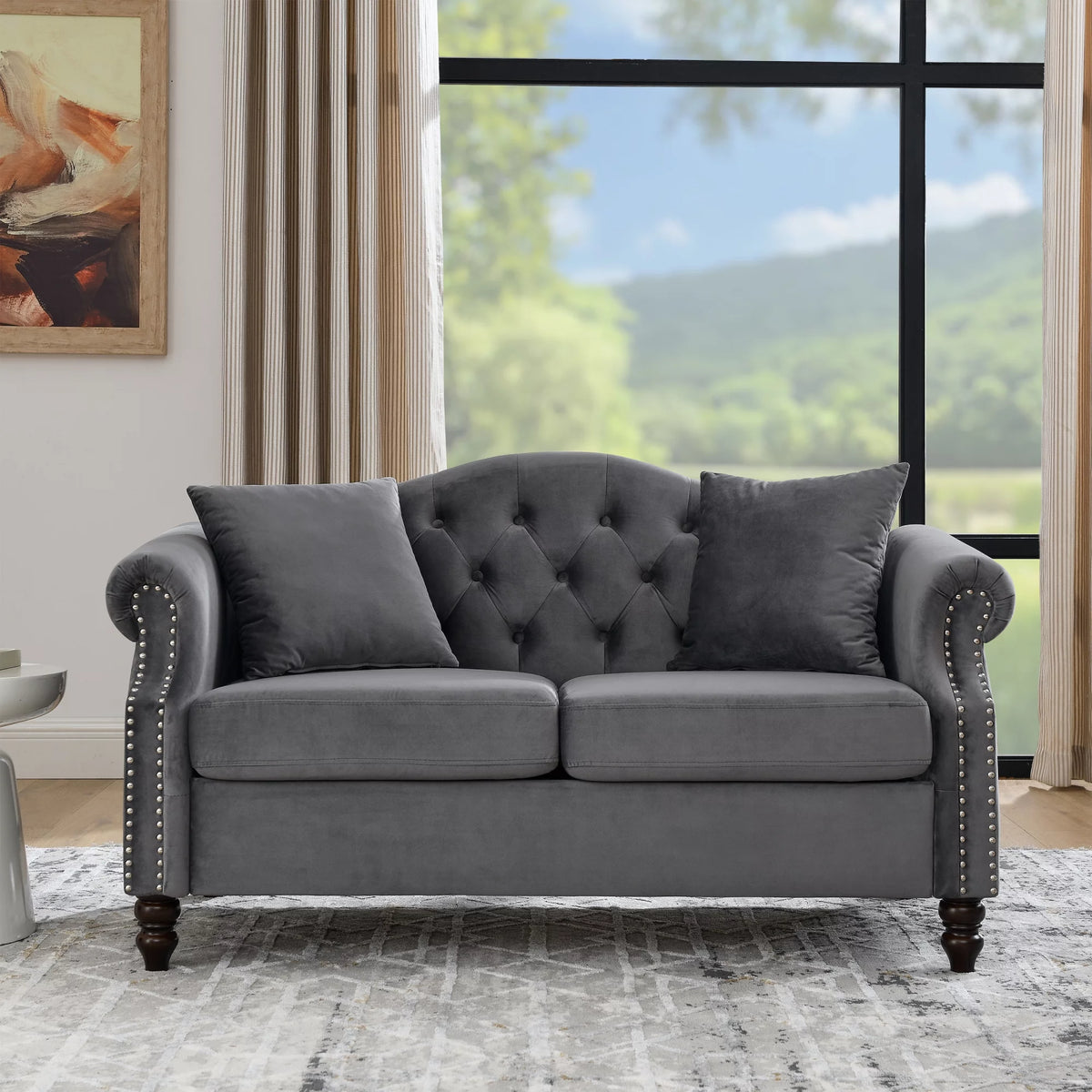 Grey Velvet 2 Seater Sofa T191