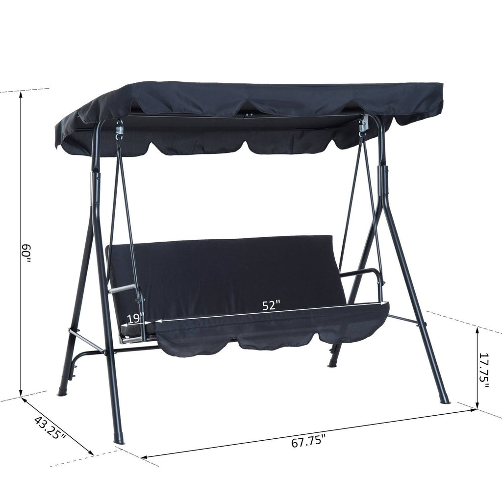 Black Steel 3 Person Porch Swing Q432