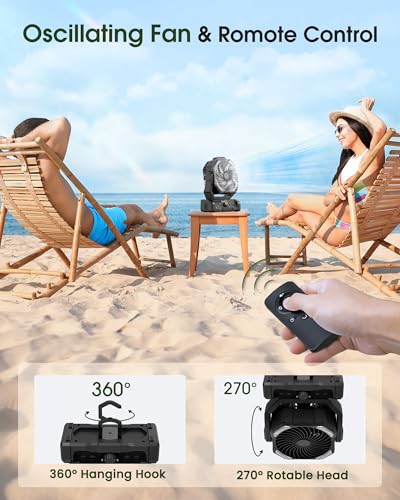 Portable Rechargeable Oscillating Camping Fan with LED Lantern O54362