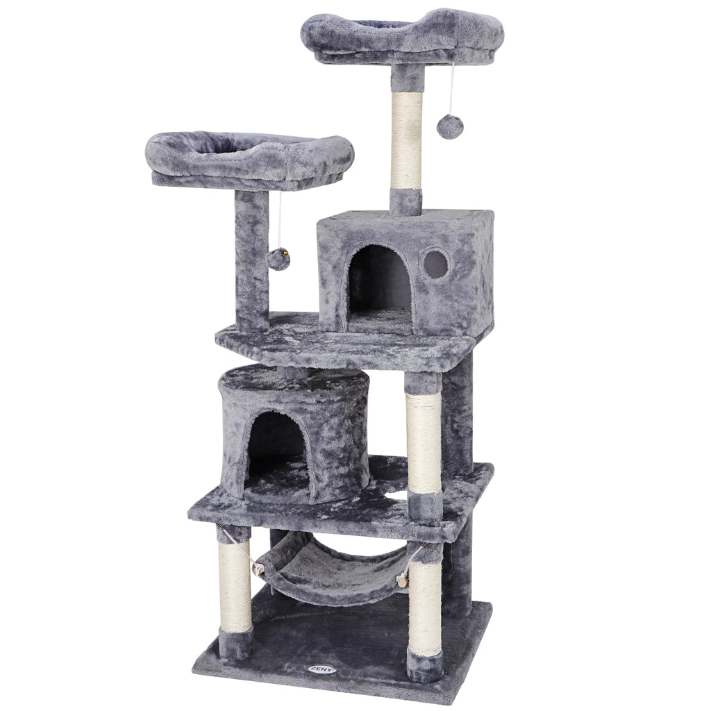 Gray Multi-Level Cat Tree with Scratching Posts and Hammock I4861