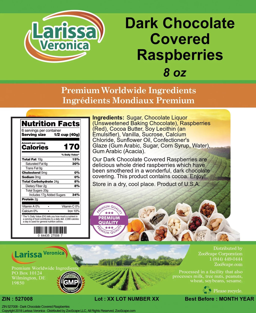 Dark Chocolate Covered Raspberries 8 oz Y54337