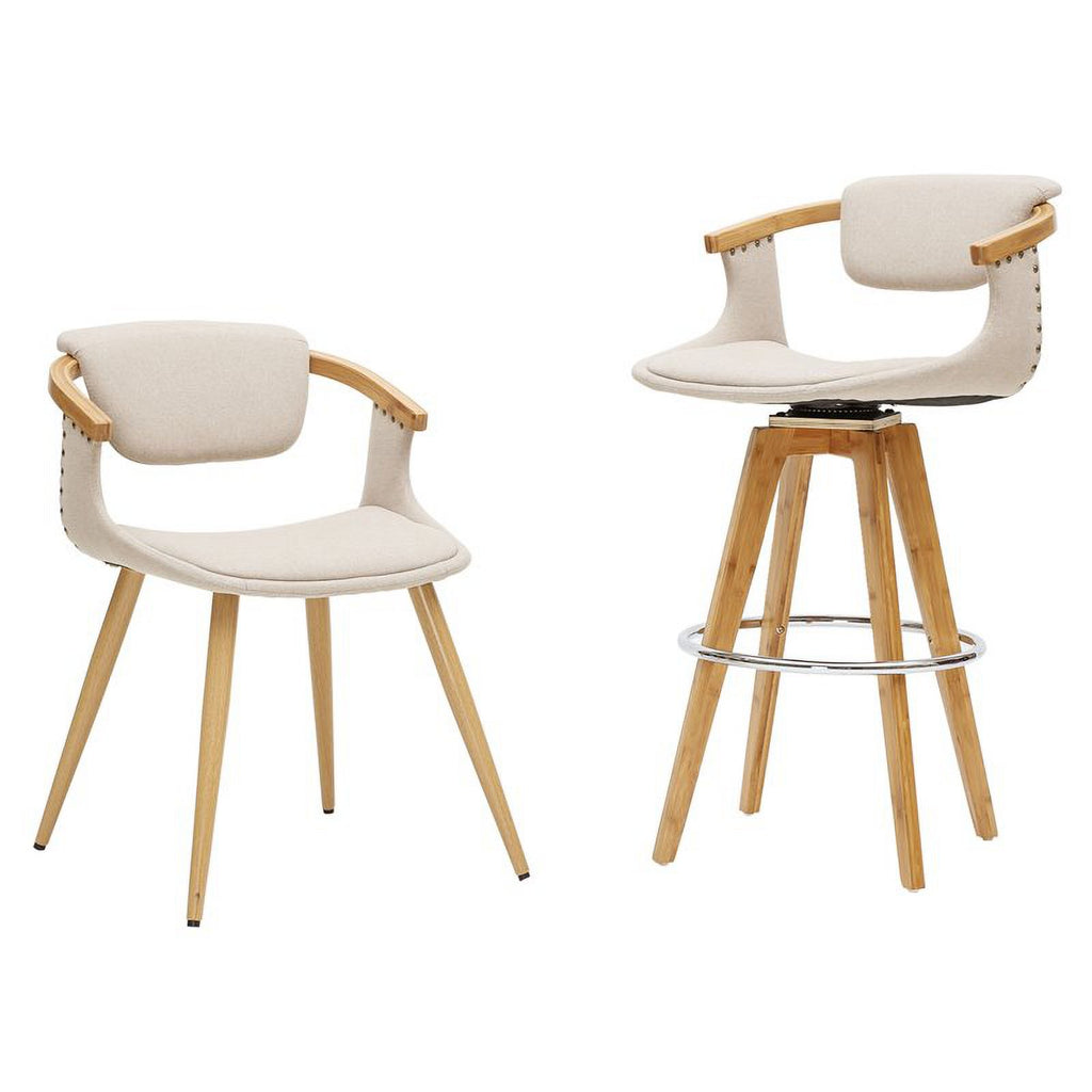Beige Fabric Bamboo Counter Stool R57197