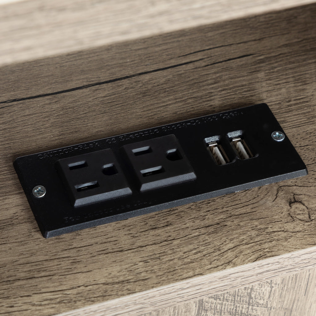 Farmhouse Nightstand with Power Outlets, USB Ports, Cabinet, Storage Shelf N59726