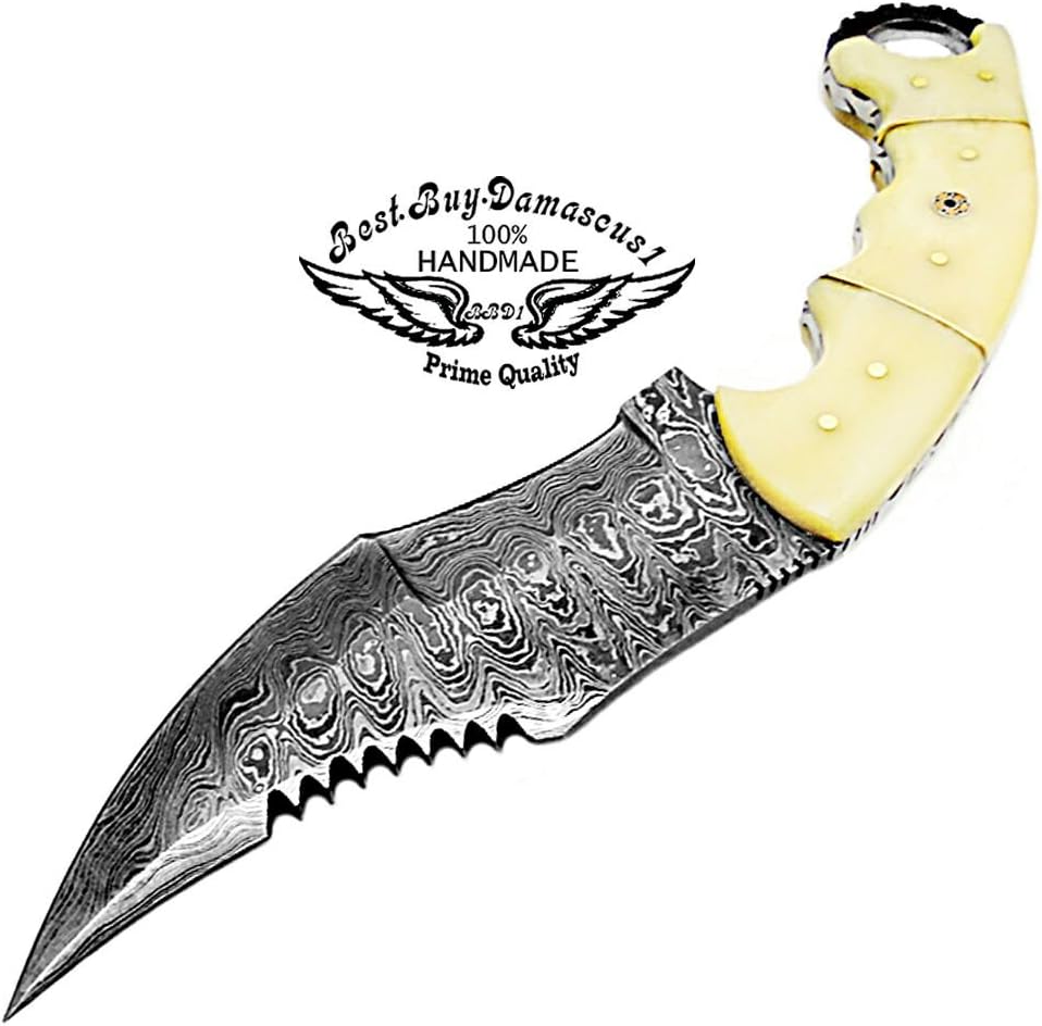 Damascus Steel Hunting Knife with Leather Sheath T4046