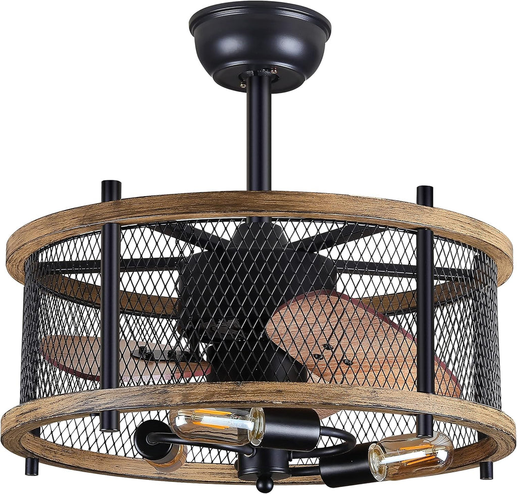 20-inch Caged Ceiling Fan with Light, Reversible, Remote, Bladeless E289