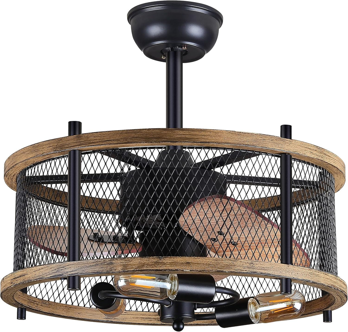 20-inch Caged Ceiling Fan with Light, Reversible, Remote, Bladeless E289