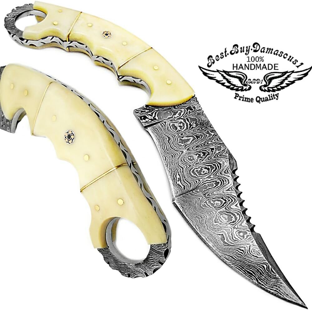 Damascus Steel Hunting Knife with Leather Sheath T4046