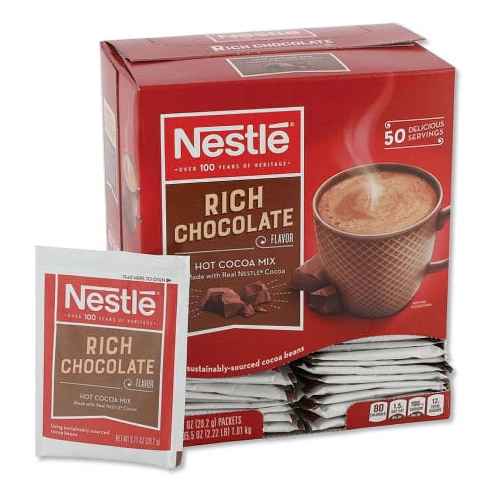 Hot Cocoa Mix, Rich Chocolate, .71oz, 50/box, Bundle of 10 Boxes T397683