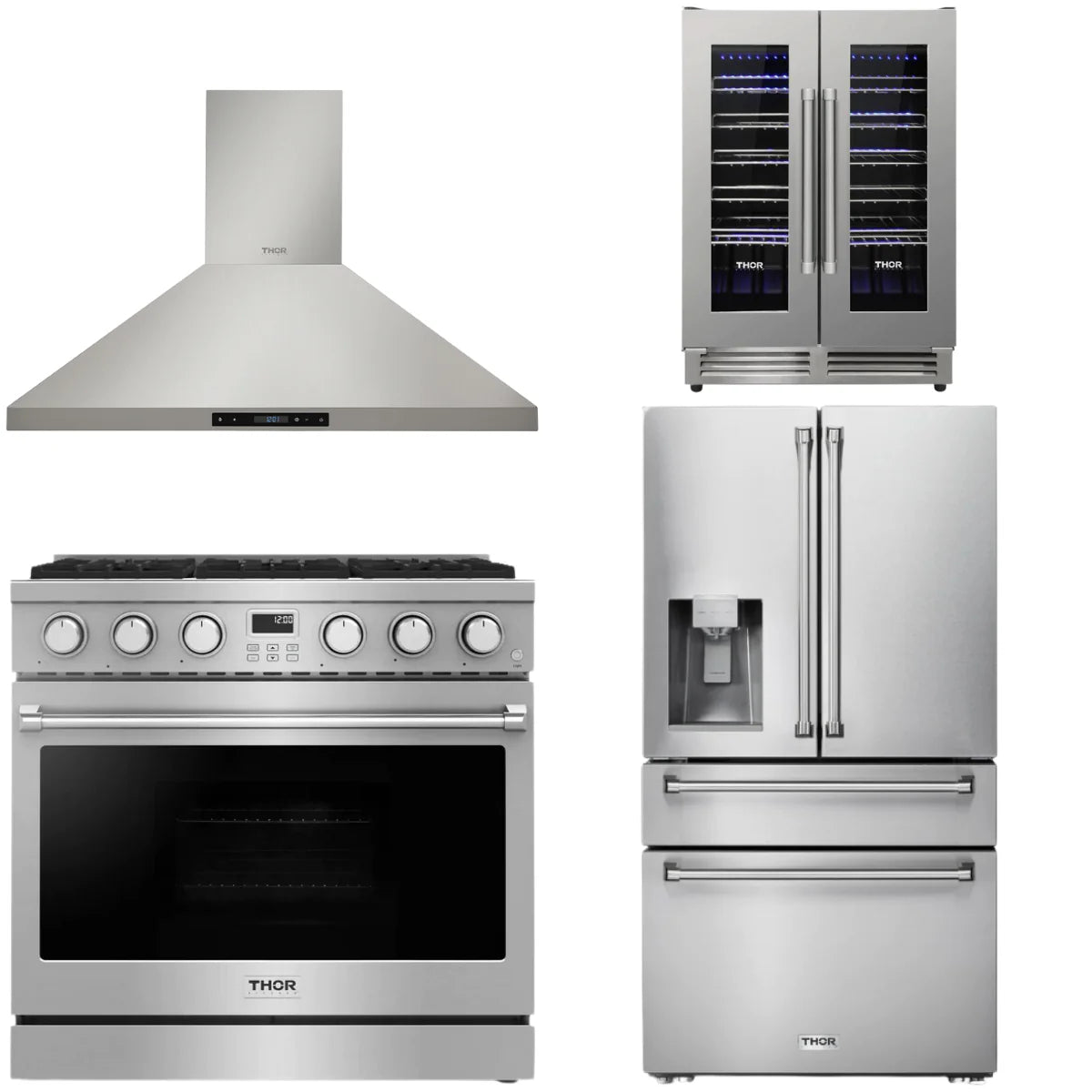 36 Gas Range, Range Hood, Refrigerator and Wine Cooler A690
