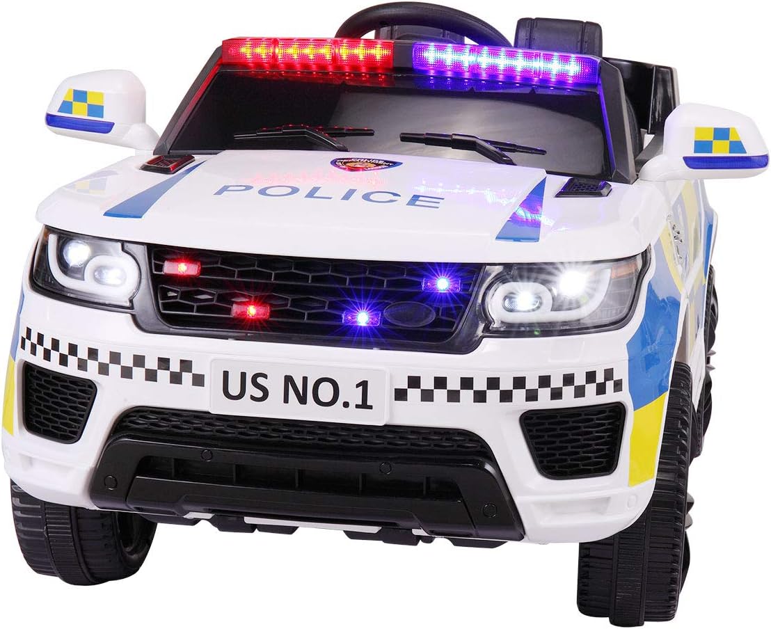 Black 12V Kids Ride On Police Car with Remote Control S988