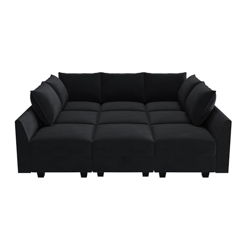 Black Modular Sectional Sofa with Storage Ottoman Y290607