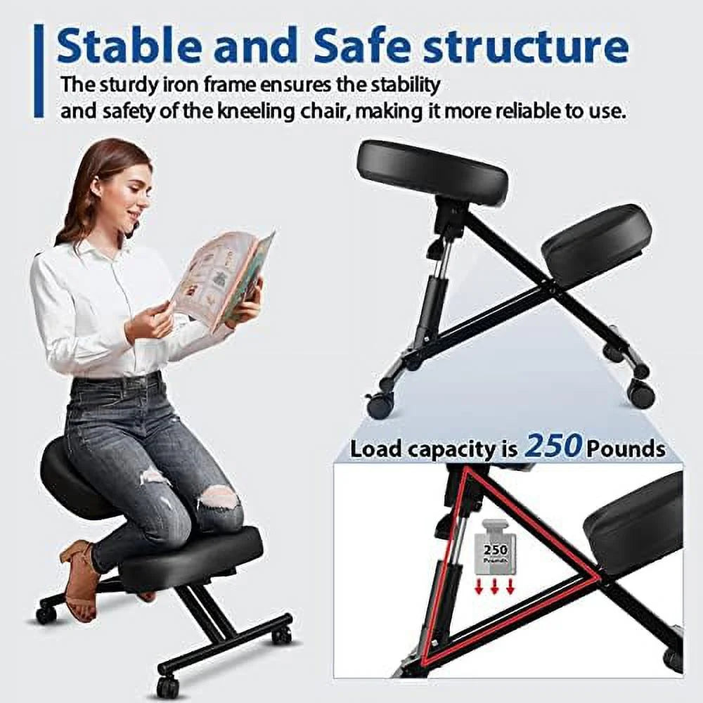Height Adjustable Kneeling Chair with Foam Cushions and Casters X226976