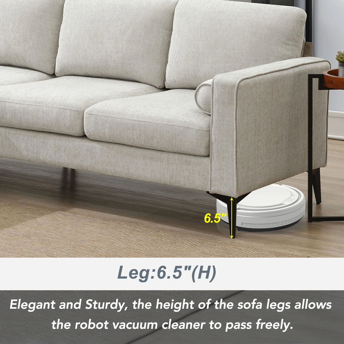 L-Shaped Sectional Sofa with Reversible Chaise, 3 Seater Chenille Fabric Modular Couch with Pillows Metal Legs X303613