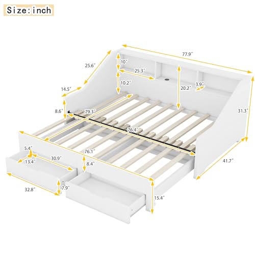 White Wood Twin to King Daybed with Trundle and Storage B2643