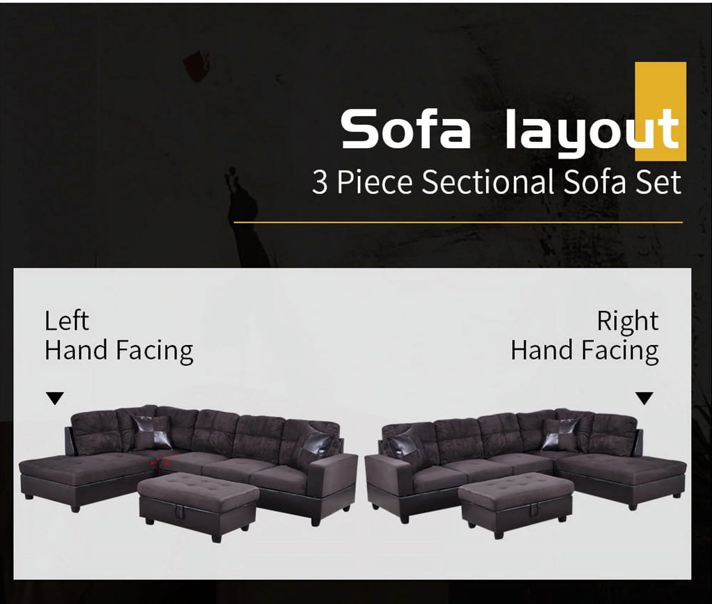 Microfiber with Faux Leather Sofa Set with Ottoman U488548