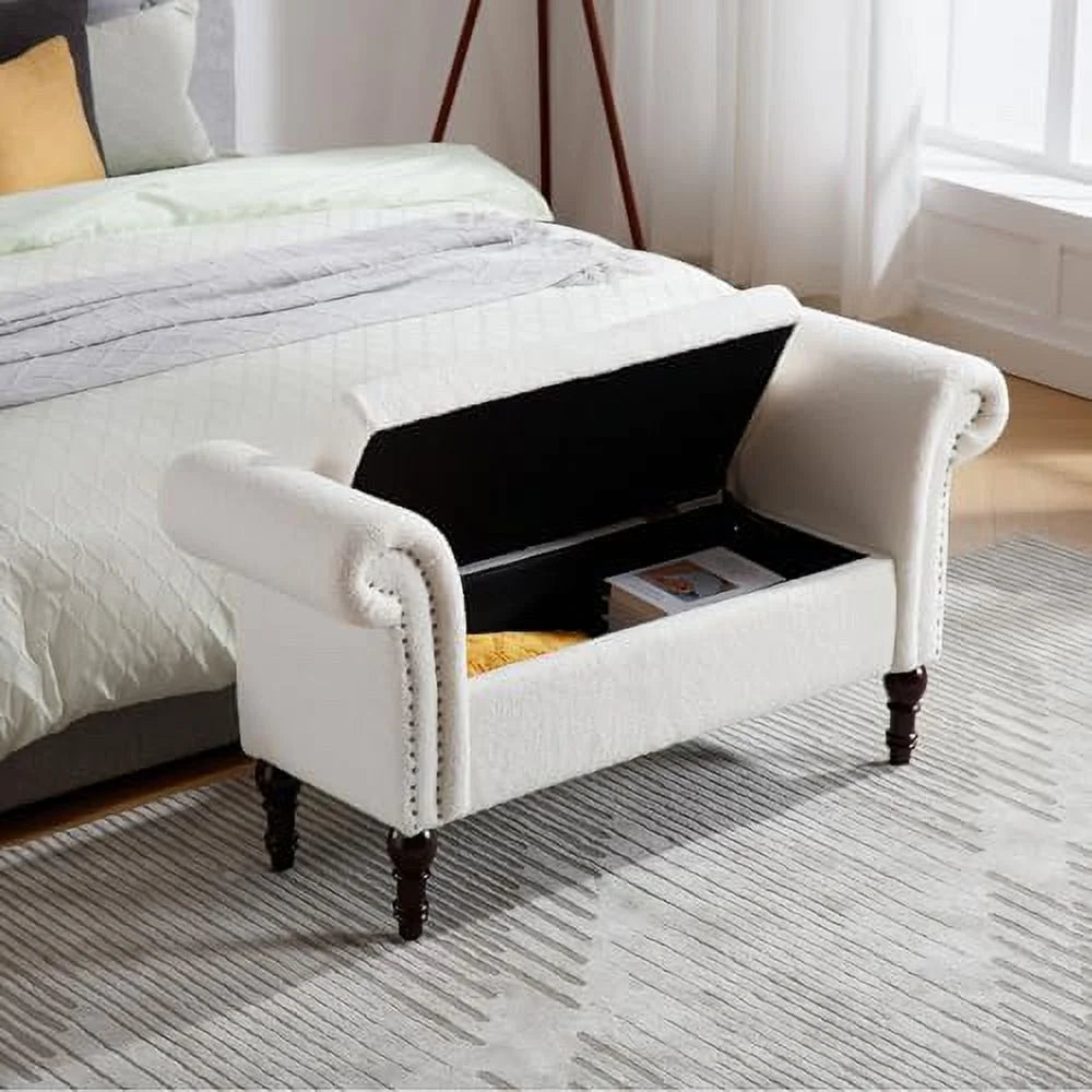 51" Upholstered Sherpa Bench with Wood Legs B452