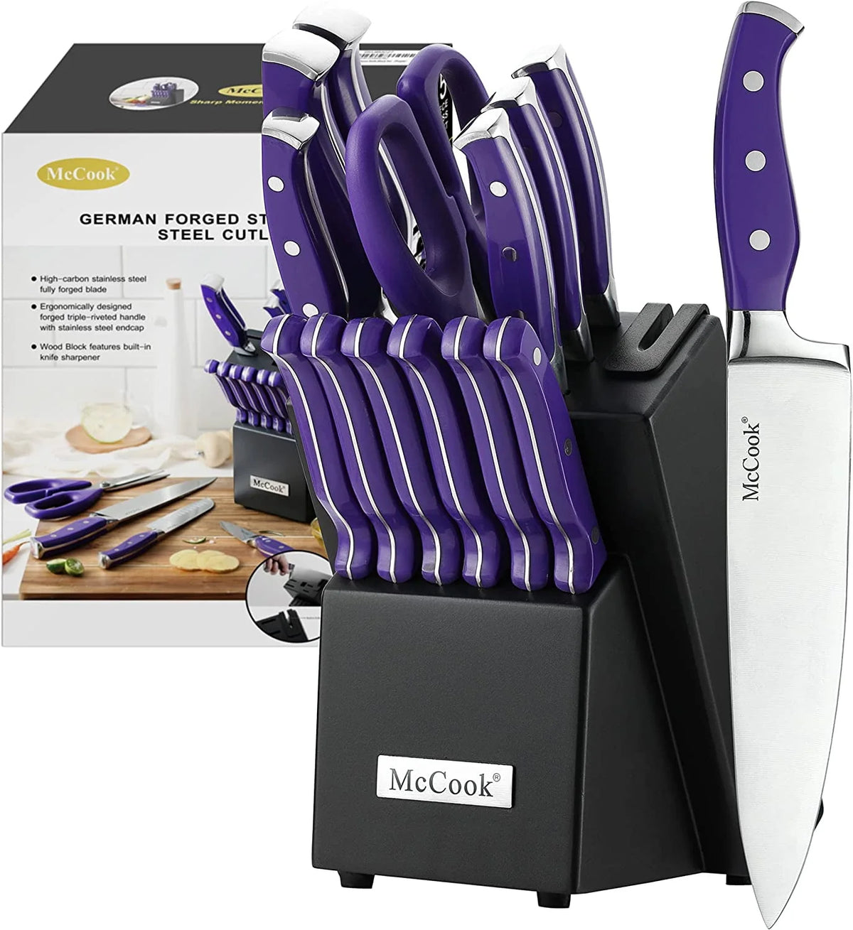 15 Pieces German Stainless Steel Kitchen Knife Block Set F146239