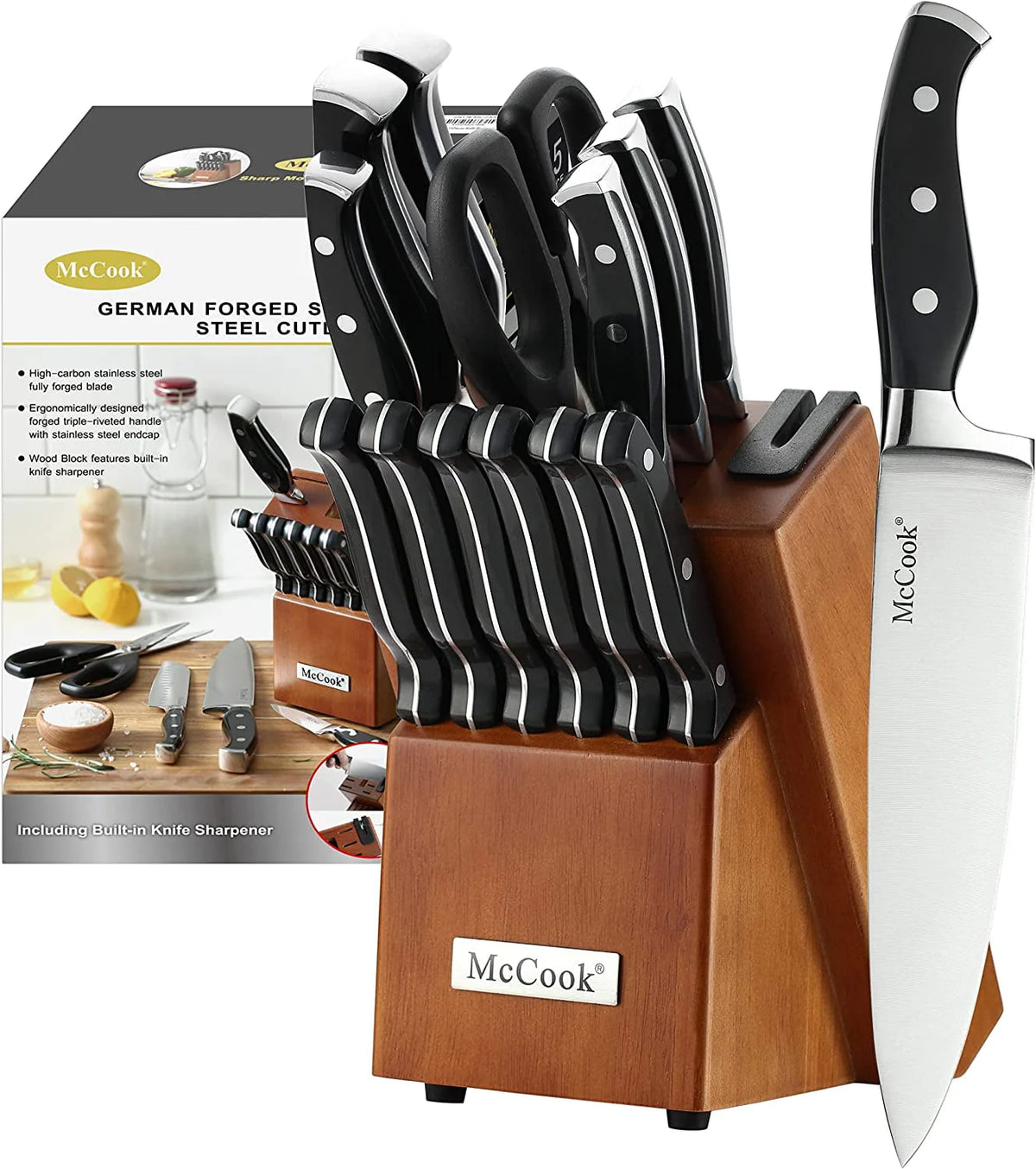 15 Pieces German Stainless Steel Kitchen Knife Block Set F146239