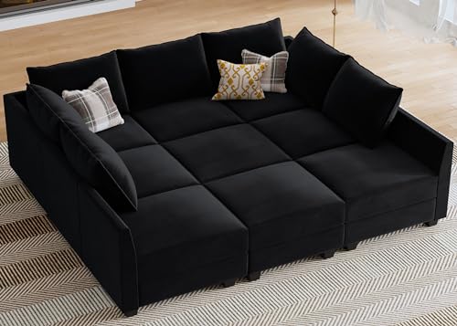 Black Modular Sectional Sofa with Storage Ottoman Y290607